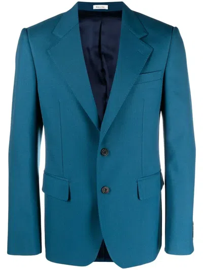 Alexander Mcqueen Single Breasted Tailored Jacket In Blue