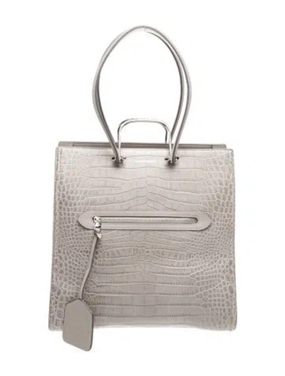 Pre-owned Alexander Mcqueen Tall Story Embossed Leather Shoulder Bag In Gray