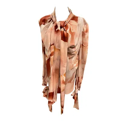 Pre-owned Alexander Mcqueen Tan And Brown Print Blouse
