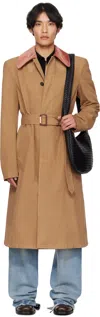 Alexander Mcqueen Tan Stacked Shoulder Trench Coat In Brown