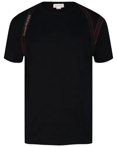Alexander Mcqueen Tape Logo Harness Crewneck T-shirt In Black