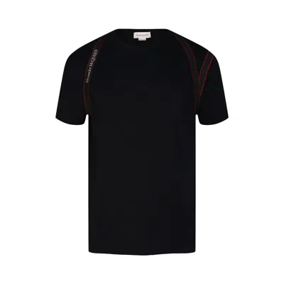 Pre-owned Alexander Mcqueen Tape Logo Harness Crewneck T-shirt 'black' | Men's Size M