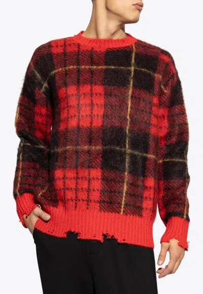 ALEXANDER MCQUEEN TARTAN CHECK DISTRESSED WOOL SWEATER