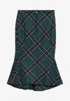 Alexander Mcqueen Wool Tartan Flared Skirt With Belt Loops In Green