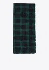 Alexander Mcqueen Tartan Check Skull Print Wool Scarf In Blue