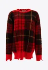 Alexander Mcqueen Check Pattern Distressed Jumper In Red