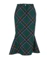 Alexander Mcqueen Wool Tartan Flared Skirt With Belt Loops In Green