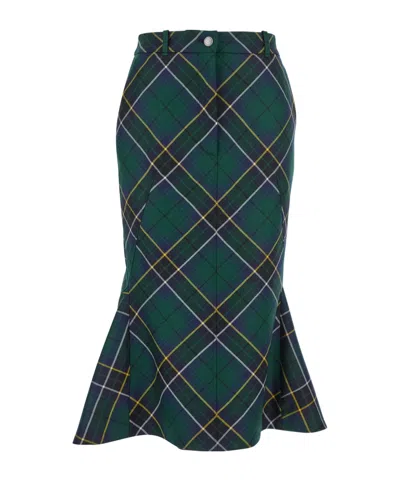 Alexander Mcqueen Tartan Midi Skirt In Green