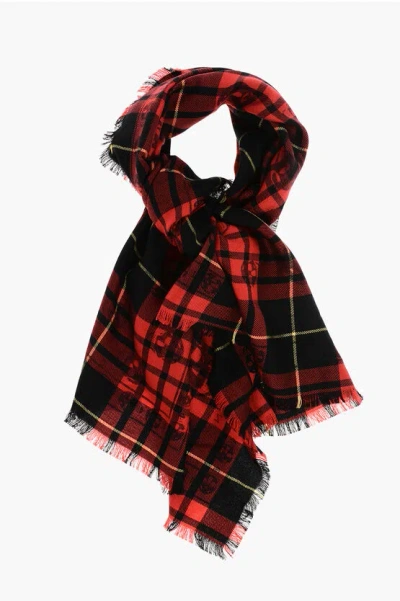 Alexander Mcqueen Tartan Patterned Skull Wool Scarf Grösse Unica