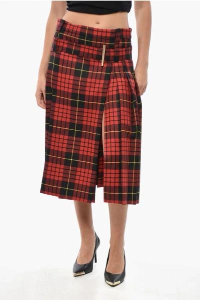 Alexander Mcqueen Tartan Patterned Wrap Midi Skirt With Accordion Design In Red