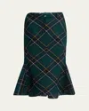 Alexander Mcqueen Wool Tartan Flared Skirt With Belt Loops In Green