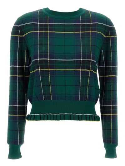 Alexander Mcqueen Tartan Ruffled Sweater In Green