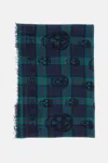 Alexander Mcqueen Tartan Skull Scarf Rectangular Fringed In Blue