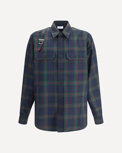 Alexander Mcqueen Classic Tartan Shirt With Metal Buckle Detail And Relaxed Fit In Blue