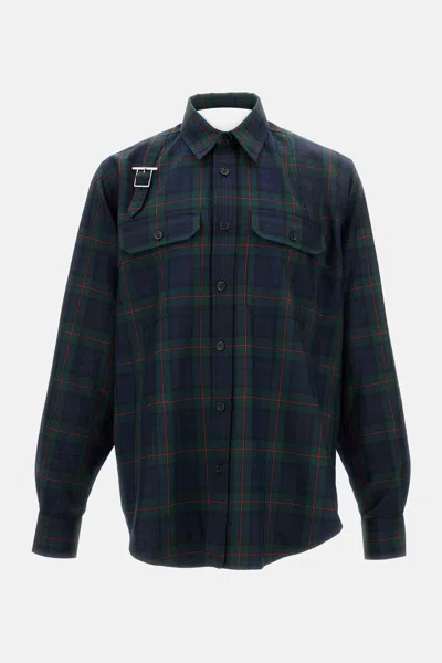 Alexander Mcqueen Classic Tartan Shirt With Metal Buckle Detail And Relaxed Fit In Blue