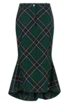 Alexander Mcqueen Wool Tartan Flared Skirt With Belt Loops In Green
