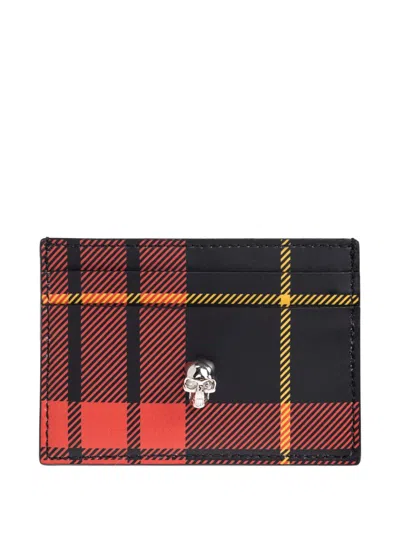 Alexander Mcqueen Tartan Skull Cardholder In Black