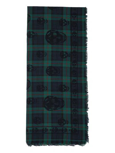 Alexander Mcqueen Tartan Skull Scarf In Cotton In Black