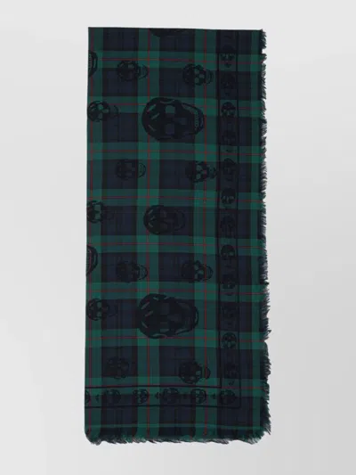 Alexander Mcqueen Tartan Skull Scarf Rectangular Fringed In Green
