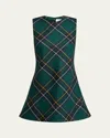 Alexander Mcqueen Tartan Sleeveless Flared Mini Dress In Green