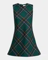Alexander Mcqueen Tartan Sleeveless Flared Mini Dress In Green