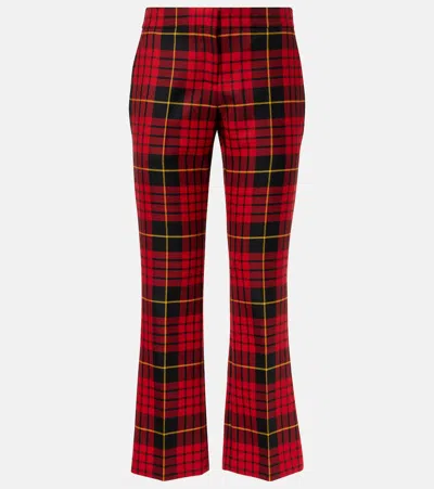 Alexander Mcqueen Tartan Wool Flared Pants In Red