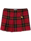 Alexander Mcqueen Tartan Pleated Pin Detail Wool Miniskirt In Red