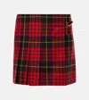 Alexander Mcqueen Tartan Pleated Pin Detail Wool Miniskirt In Red