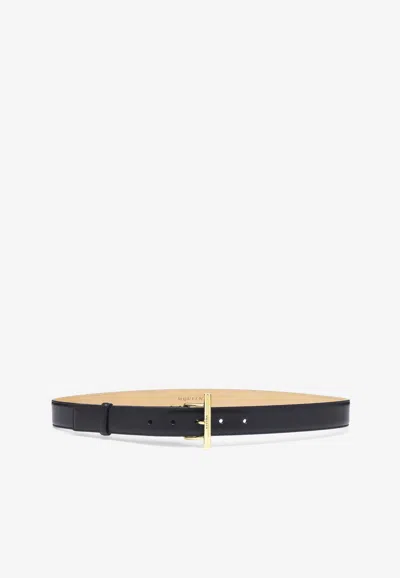 Alexander Mcqueen T-bar Calf Leather Belt In Black