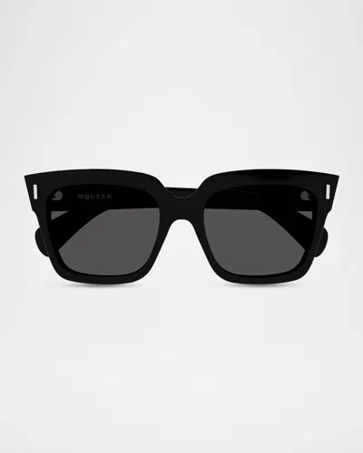 Alexander Mcqueen T-bar Rivet 56mm Square Sunglasses In Black