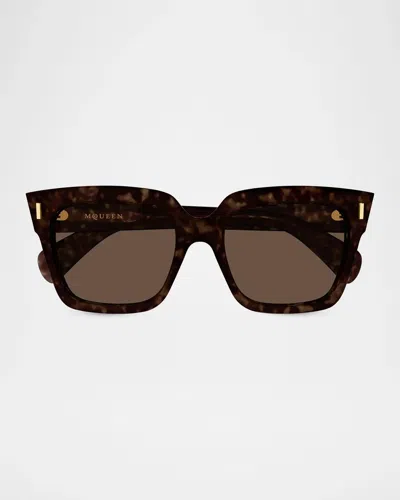 Alexander Mcqueen T-bar Rivet 56mm Square Sunglasses In Brown