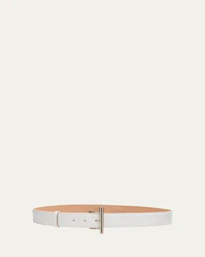 Alexander Mcqueen T-bar Skinny Leather Belt In Ivory/silv