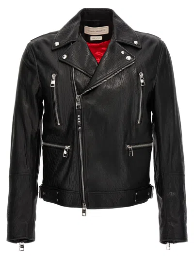 Alexander Mcqueen Texture Leather Jacket In Black