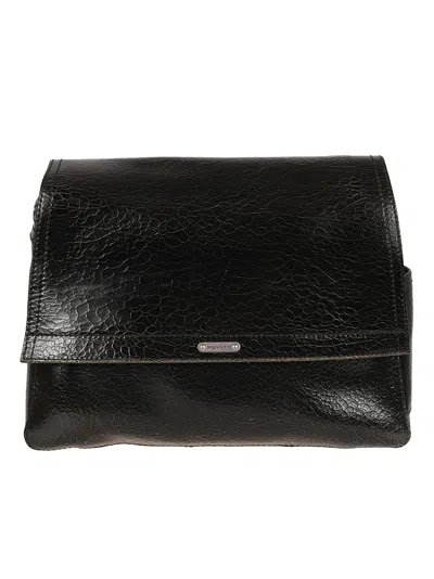 Alexander Mcqueen Textured Black Calf Leather Flap Bag In Black/silver