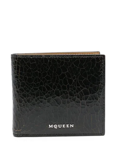 Alexander Mcqueen Textured Calfskin Wallet With Refined Beige Interior In Black
