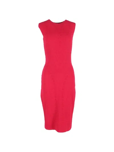 Pre-owned Alexander Mcqueen Textured Fine-knit Midi Dress In Red