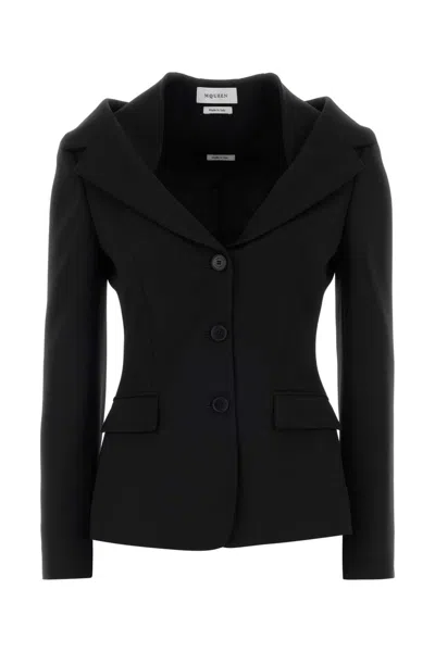 Alexander Mcqueen Textured Grain De Poudre Wool Blazer In Black