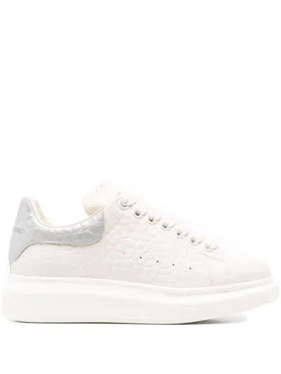 Alexander Mcqueen Oversized Sneakers With Textured Silver Heel Tab Shoes In White
