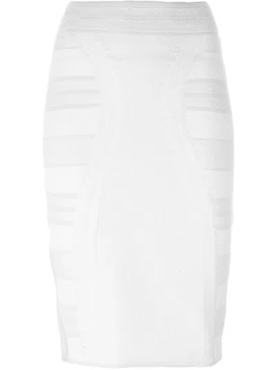 Alexander Mcqueen Textured Knit Pencil Skirt In White