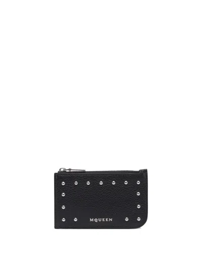 Alexander Mcqueen Textured Leather Wallet With Metallic Studs In Black