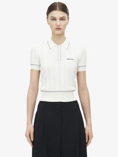 Alexander Mcqueen Ribbed Polo Shirt Contrast Trim In White