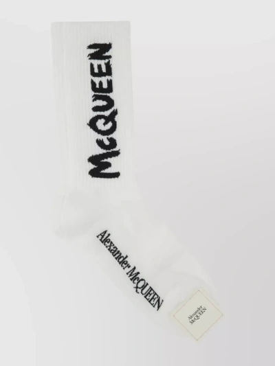 Alexander Mcqueen Textured Ribbed Cuff For Underwear & Socks In White