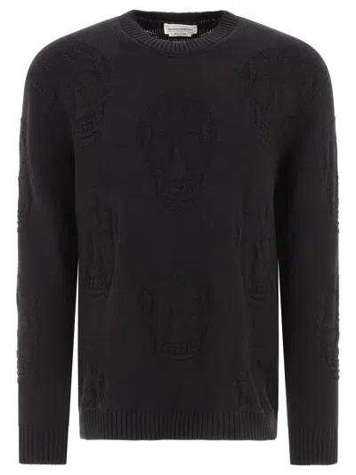 Alexander Mcqueen Textured Skull Sweater In Black