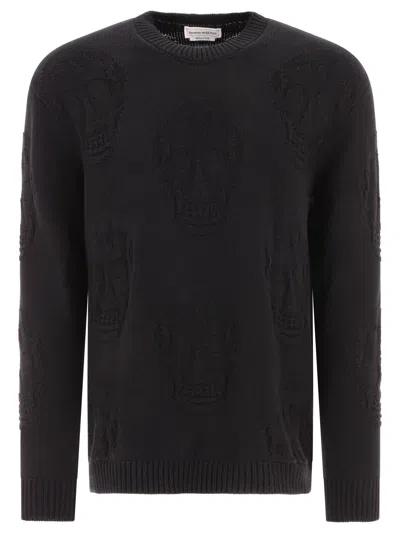 Alexander Mcqueen Textured Skull Sweater Knitwear Black