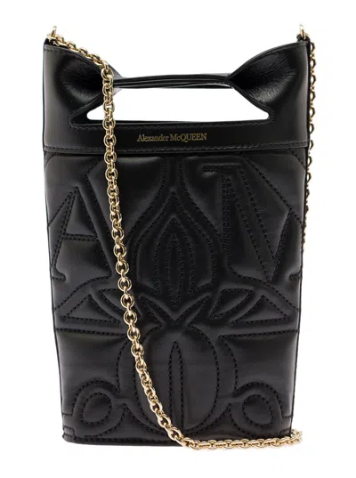 Alexander Mcqueen The Bow Black Bucket Bag With Quilted Detailing In Leather Woman
