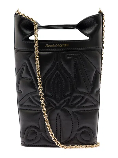 ALEXANDER MCQUEEN THE BOW BLACK BUCKET BAG WITH QUILTED DETAILING IN LEATHER WOMAN