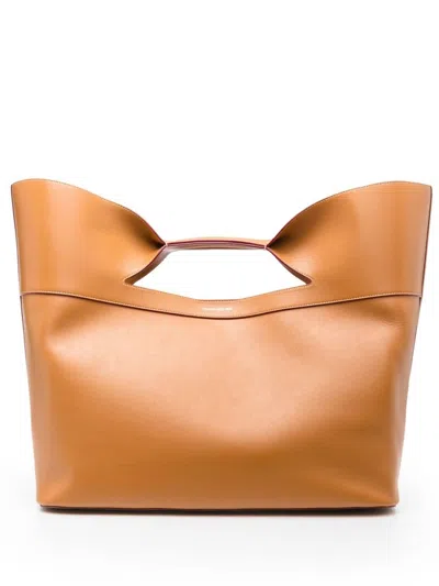 Alexander Mcqueen The Bow Large Leather Tote Bag In Brown