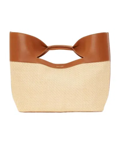 Alexander Mcqueen The Bow Straw-woven Tote Bag In Nude
