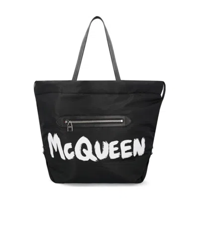 Alexander Mcqueen The Bundle Logo-print Tote Bag In Black