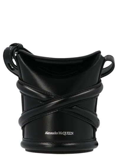 Alexander Mcqueen The Curve Logo Embossed Mini Bucket Bag In Black